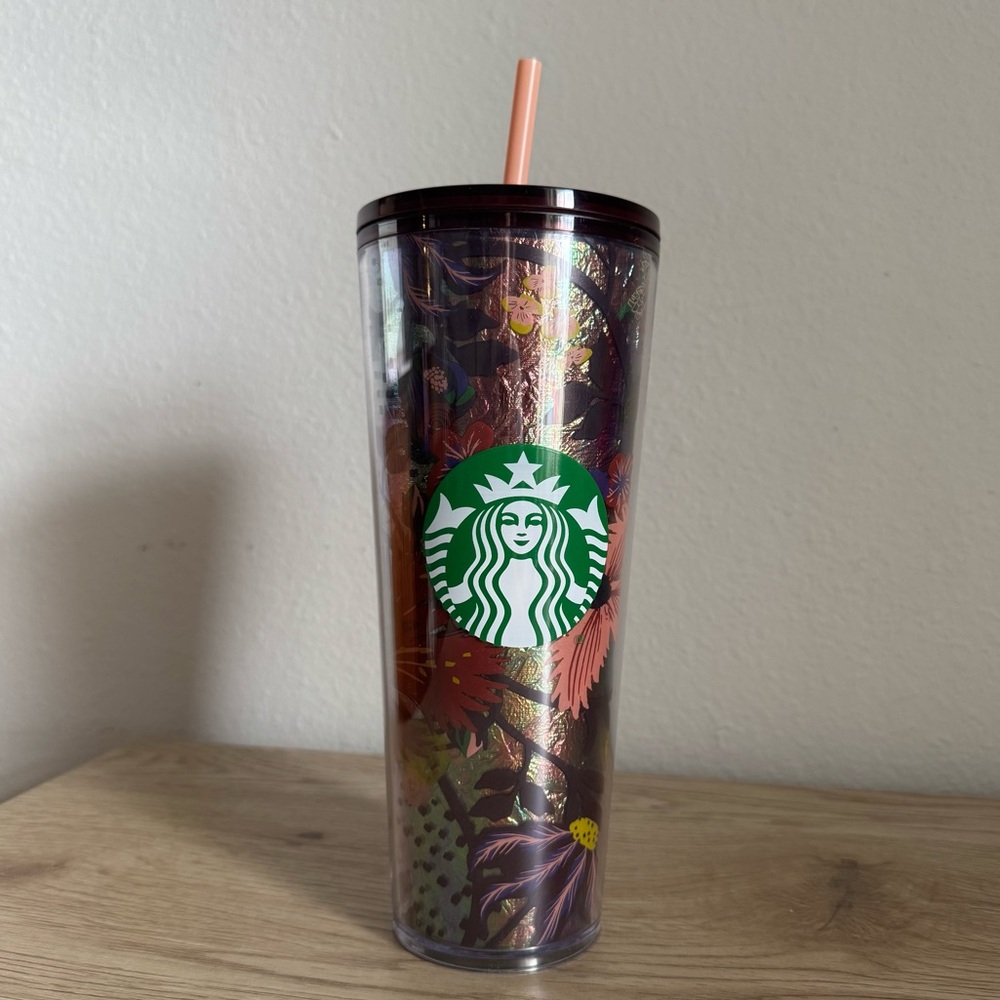 Starbucks 24 oz Tumbler Lid Cup Fall 2021 Rising Floral Cold Cup Limited Edition